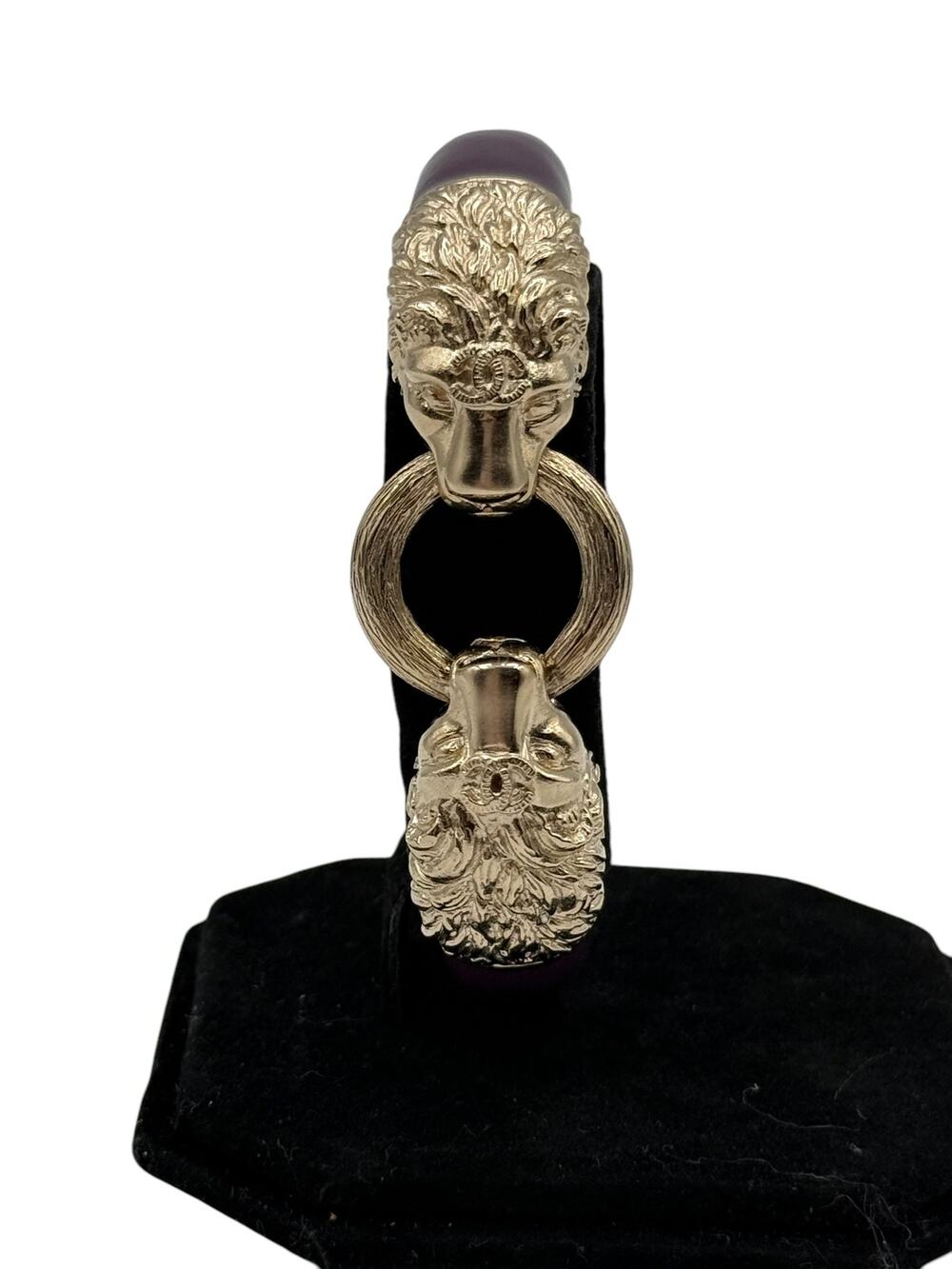 Chanel Enamel Lion Head Bracelet Purple Gold